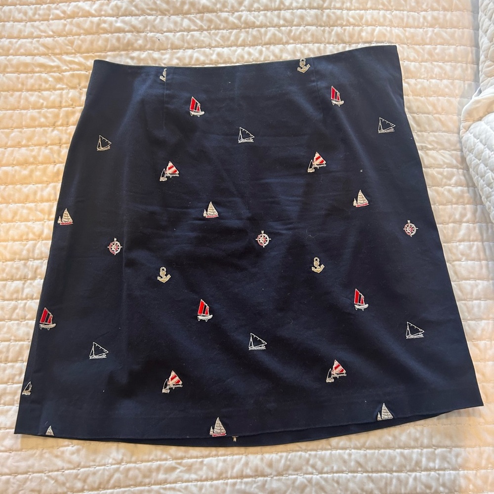 Island Republic Navy Mini Skirt with Nautical Embroidered Sailboats